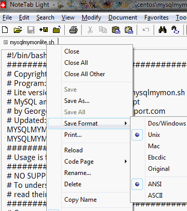 NoteTab Lite save file as Unix format in windows